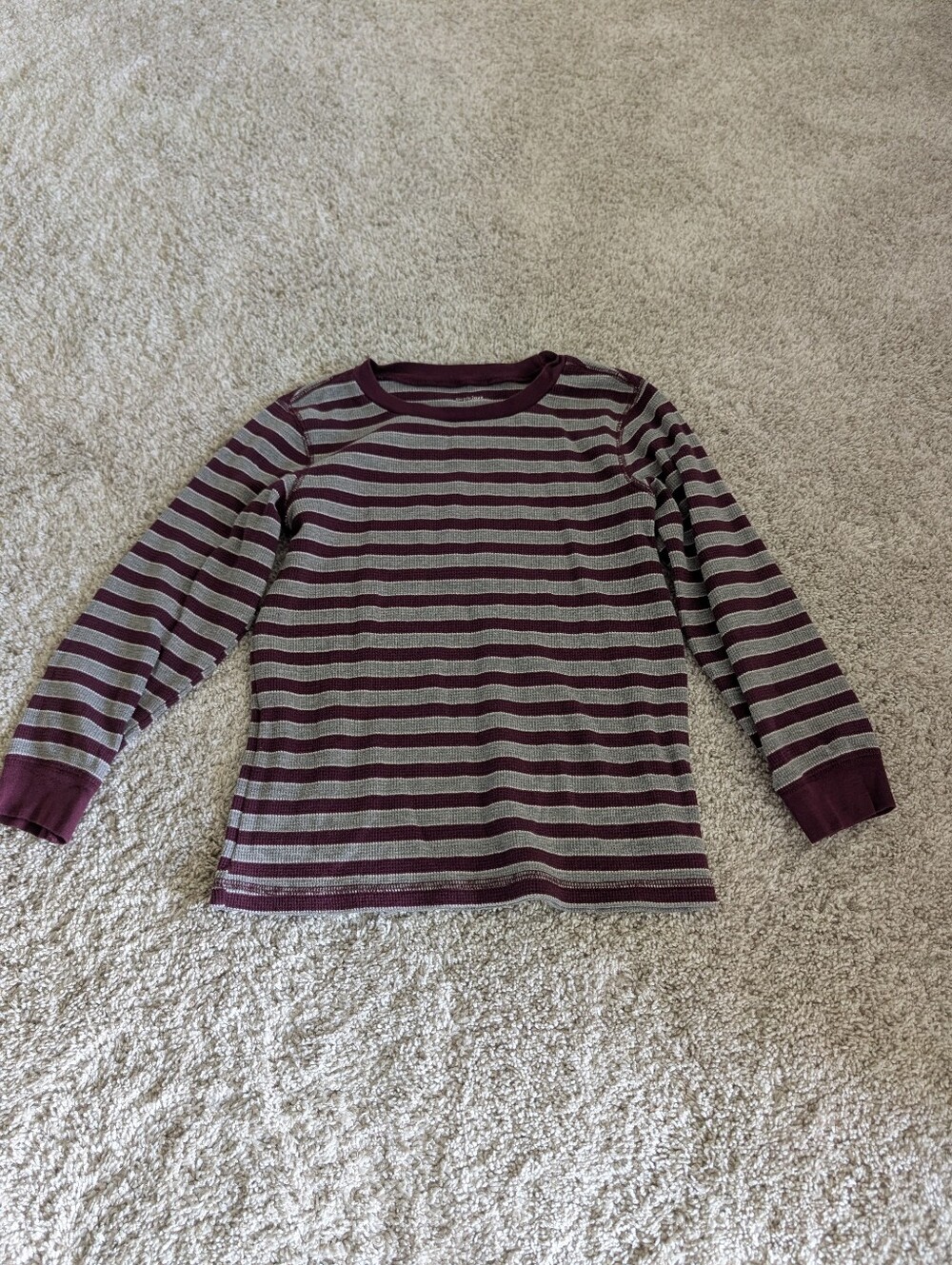 Carter's Boys Long Sleeve Striped Tee in Burgundy and Gray - Size 7